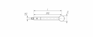 M2-F100-RB6-S100 Щуп прямой М2, сферический наконечник из синтетического рубина  Ø 6 мм, стержень из углеродного волокна, длина 100 мм, ЭРД 100 мм