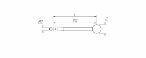 M2-Р30-RB6-S30 Щуп прямой М2, сферический наконечник из синтетического рубина  Ø 6 мм, стержень из керамики,  длина 30 мм, ЭРД 30 мм
