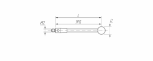 M2-С20-RB0.7-S12 Щуп прямой М2, сферический наконечник из синтетического рубина  Ø 0,7 мм, стержень из карбида вольфрама,  длина 20 мм, ЭРД 12 мм
