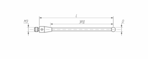 M3-Р50-RB3-S42.5 Щуп прямой М3, сферический наконечник из синтетического рубина  Ø 3 мм, стержень из керамики,  длина 50 мм, ЭРД 42,5 мм