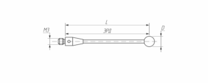 M3-С21-RB0.5-S2 Щуп прямой М3, сферический наконечник из синтетического рубина  Ø 0,5 мм, стержень из карбида вольфрама,  длина 21 мм, ЭРД 2 мм