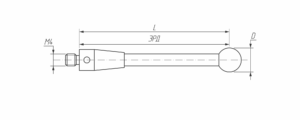 M4-Р150-RB6-S136 Щуп прямой М4, сферический наконечник из синтетического рубина  Ø 6 мм, стержень из керамики,  длина 150 мм, ЭРД 136 мм