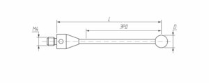 M4-С50-RB6-S36 Щуп прямой М4, сферический наконечник из синтетического рубина  Ø 6 мм, стержень из карбида вольфрама,  длина 50 мм, ЭРД 36 мм