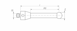 M5-F300-RB8-S280 Щуп прямой М5, сферический наконечник из синтетического рубина  Ø 8 мм, стержень из углеродного волокна, длина 300 мм, ЭРД 280 мм