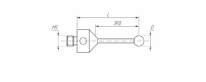 M5-С100-RB5-S91 Щуп прямой М5, сферический наконечник из синтетического рубина  Ø 5 мм, стержень из карбида вольфрама,  длина 100 мм, ЭРД 91 мм